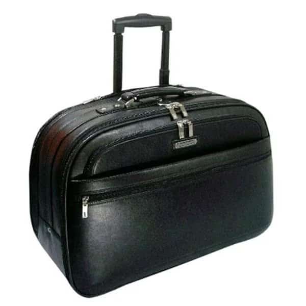 K-Cliffs Full Grain Leather; Carry-On Rolling Briefcase 21 x 13.75 x 10 in. Black