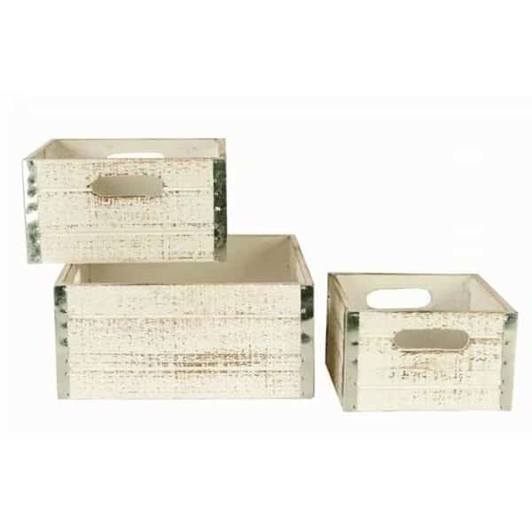Wald Imports 8132-S3-WW Set of 3 Square distressed wood crates