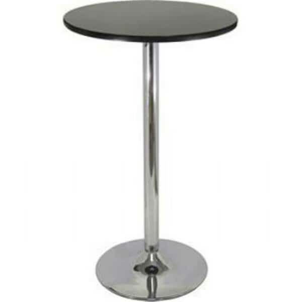 Pub Table - Black with Chrome MDF Top Iron Base Black Top Metal Leg