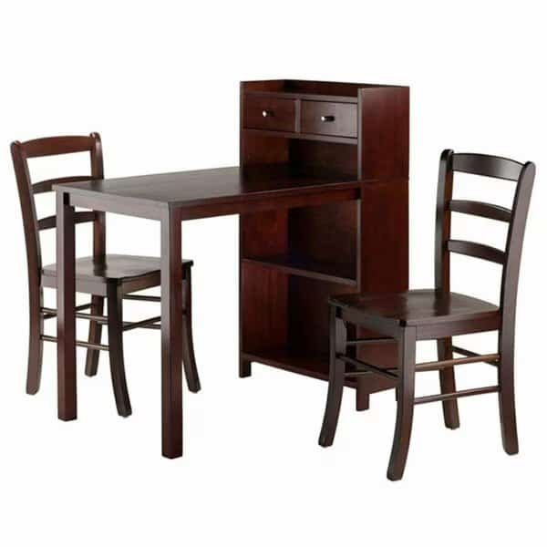 3 Piece Taylor Drop Leaf Table with Ladder Back Chair Set, Walnut