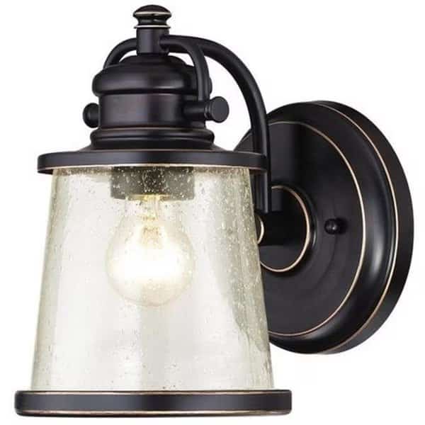 Emma Jane One Light Outdoor Wall Lantern; Amber Bronze with Hightlights