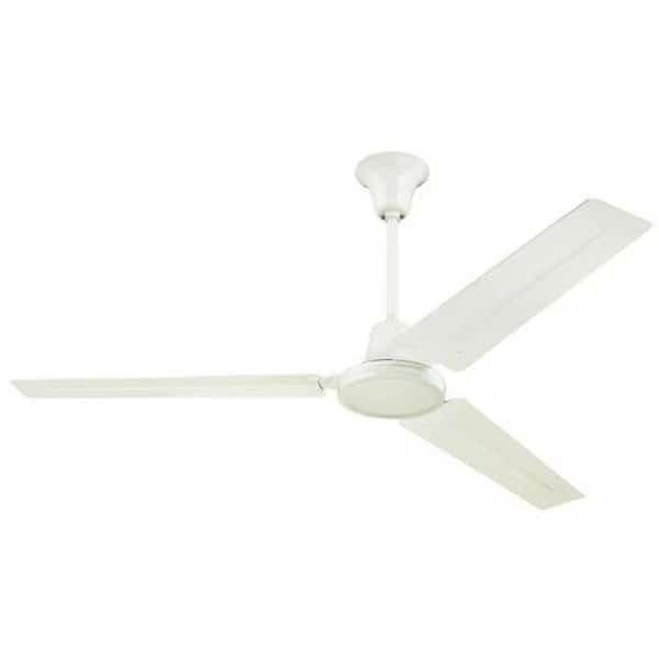 56 in. Industrial 3 White Steel Blades Indoor Ceiling Fan; White with Wall Control