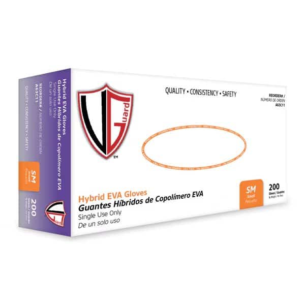 A63C1, Disposable Gloves, 4 mil Palm, Hybrid EVA, Powder-Free, S, 2000 PK, Clear