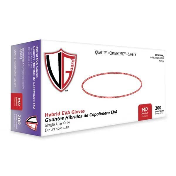 A63C1, Disposable Gloves, 4 mil Palm, Hybrid EVA, Powder-Free, M, 2000 PK, Clear