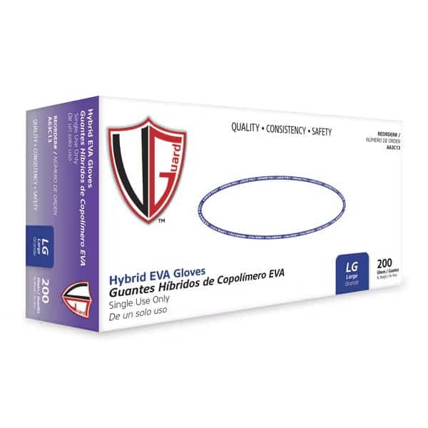 A63C1, Disposable Gloves, 4 mil Palm, Hybrid EVA, Powder-Free, L, 2000 PK, Clear
