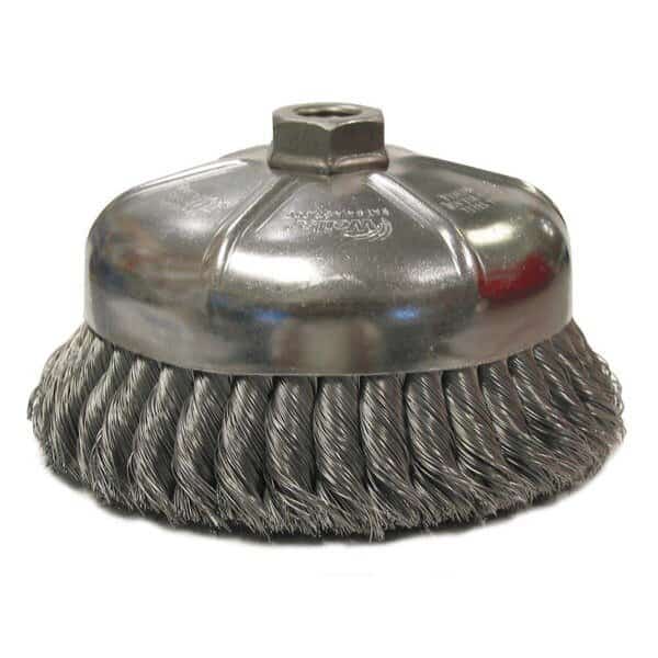6" Single Row Knot Wire Cup Brush .023" Steel Fill 5/8"-11 UNC Nut