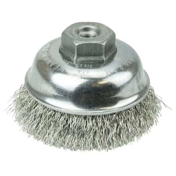3-1/2" Crimped Wire Cup Brush .014" Stainless Steel Fill M10x1.25 Nut
