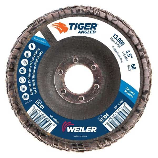 4-1/2 Tiger Angled (Radial) Zirc Flap Disc 60Z 7/8 Arbor Hole