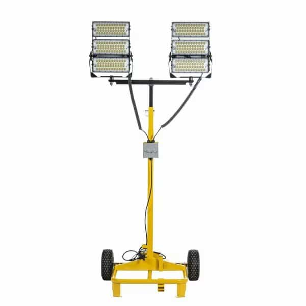 Portable 600W LED Light Tower w/ Cart, 105,000 Lumens, 6.5ft-9ft Adj. Height, 6 LED Swivel Banks