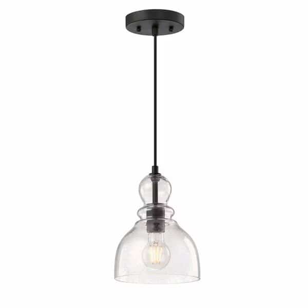 Mini Fiona LED Pendant, Dimmable, 6.5W, Oil Rubbed Bronze, Clear Seeded Glass