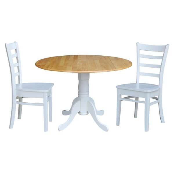 42 in. Dual Drop Leaf Table with 2 Ladder Back Dining Chairs - 3 Piece Dining Set