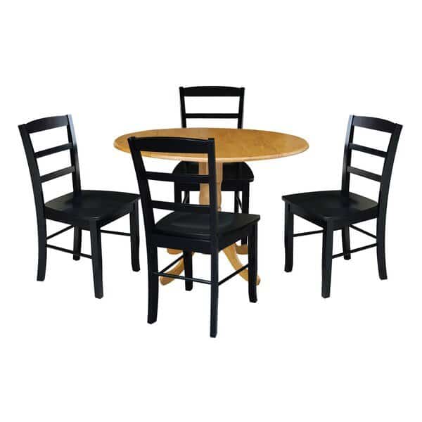 42 in. Dual Drop Leaf Table with 4  Ladder Back Dining Chairs - 5 Piece Dining Set