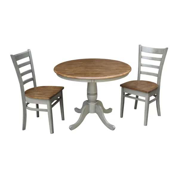 Round 36 in Rd Top Pedestal Table, 2 Emily Chairs, Hickory/Stone, 36 in W, 36 in L, 29.1 in H, Wood