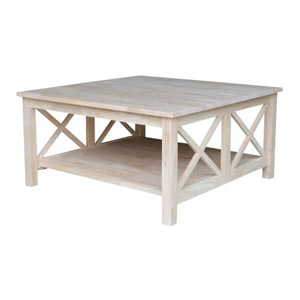 Square Hampton  Coffee Table, 36 in W, 36 in L, 18 in H, Wood, Unfinished