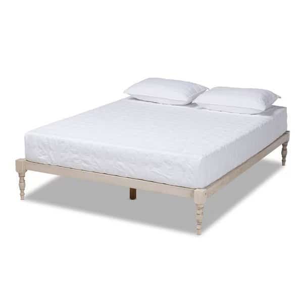 Iseline Antique White Finished Wood Queen Size Platform Bed Frame