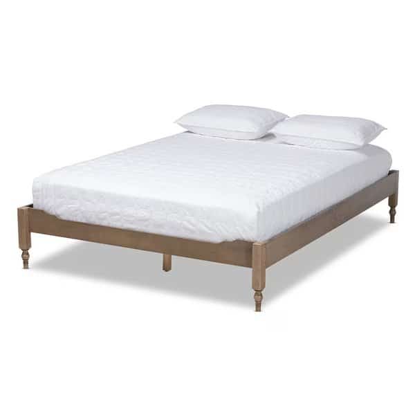 Laure Weathered Grey Oak Finished Wood Queen Size Platform Bed Frame