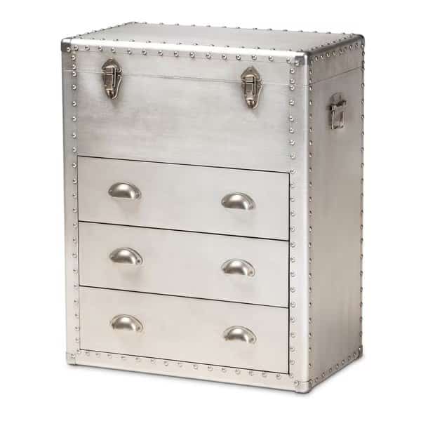 Serge Silver Metal 3-Drawer Accent Storage Chest