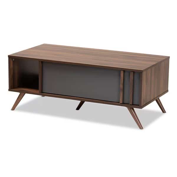 Naoki Grey and Walnut Finished Wood 1-Drawer Coffee Table