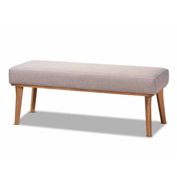 Odessa Mid-Century Modern Grey Fabric and Walnut Brown Finished Wood Dining Bench