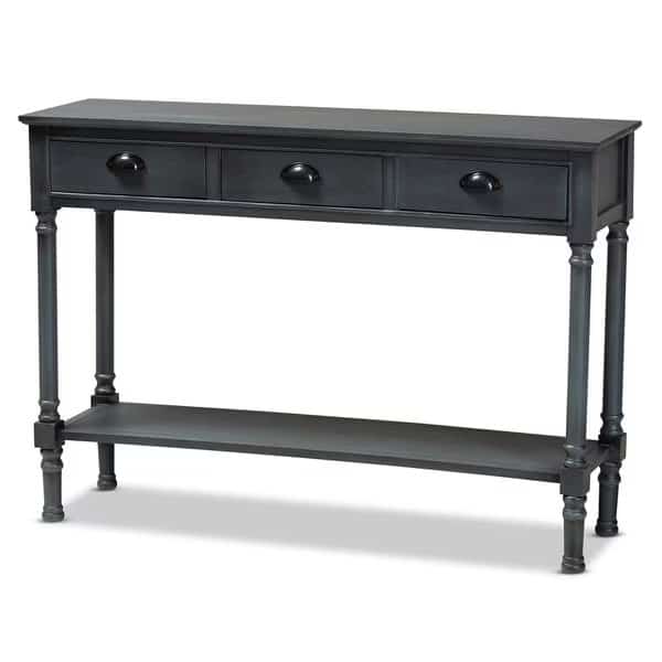 Garvey French Provincial Dark Blue Gray Wood 3-Drawer Entryway Console Table