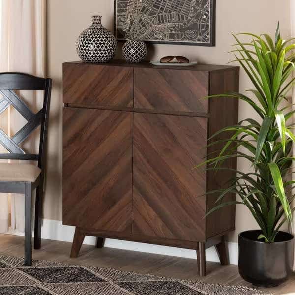Hartman Mid-Century Walnut Brown Finished Wood Shoe Cabinet