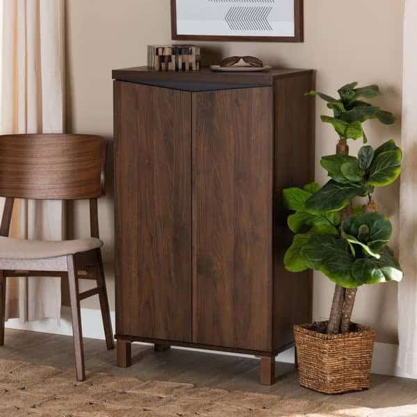 Talon ModernTwo-Tone Walnut Brown and Dark Grey Finished Wood 2-Door Shoe Storage Cabinet