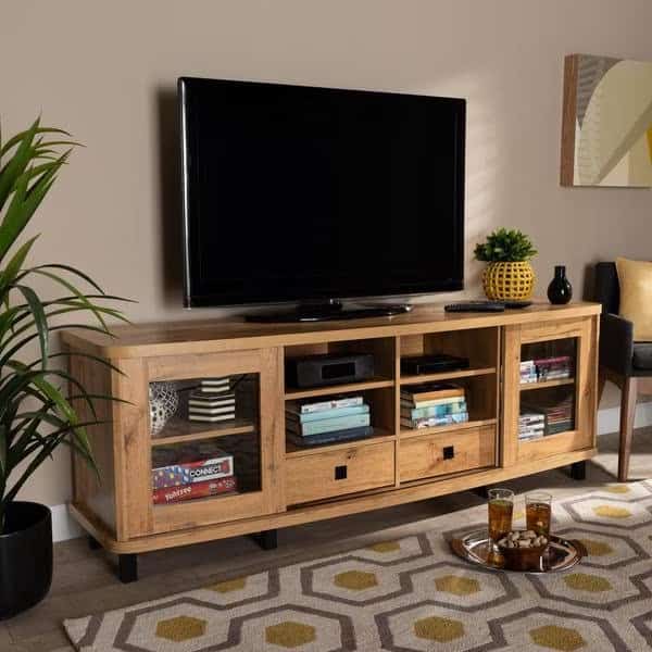 Walda Modern and Contemporary Oak Brown Finished Wood 2-Drawer TV Stand