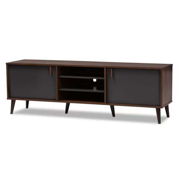 Samuel Mid-Century Modern Brown and Dark Grey Finished TV Stand