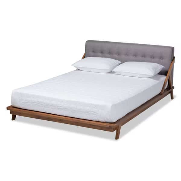 Sante Mid-Century Grey Upholstered Wood King Size Platform Bed
