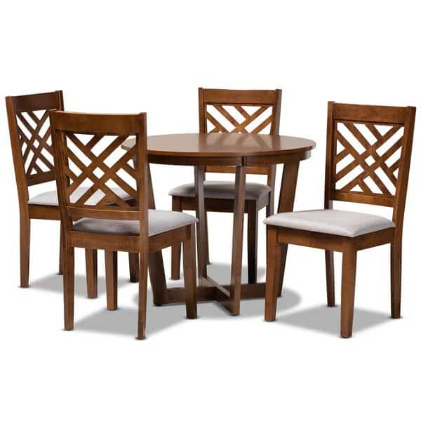 Alena Grey Upholstered and Walnut Wood 5-Piece Dining Set