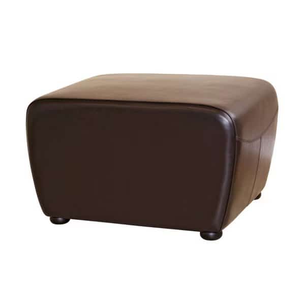 Dark Brown Full Leather Ottoman With Rounded Sides