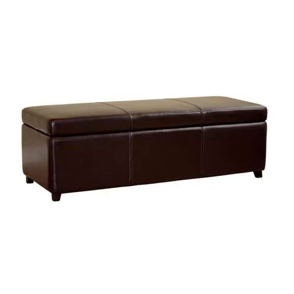 Chanuncey Storage Ottoman, 18 in W, 16.5 in H, Leather, Brown