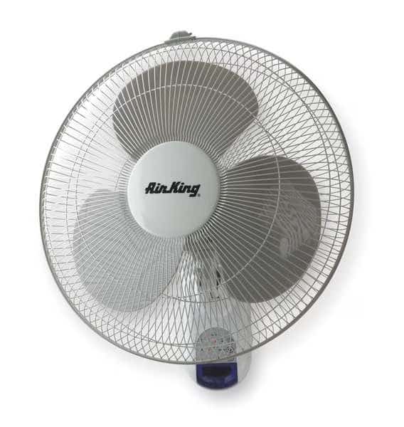 16" Blade Dia Wall Mount Fan, Oscillating, 3 Speeds, 120VAC, Remote Control
