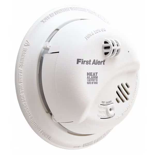 Heat Alarm, Thermistor Sensor, 85 dB @ 10 ft Audible Alert, 120V AC, 9V, BRK, Mfr# HD6135FB