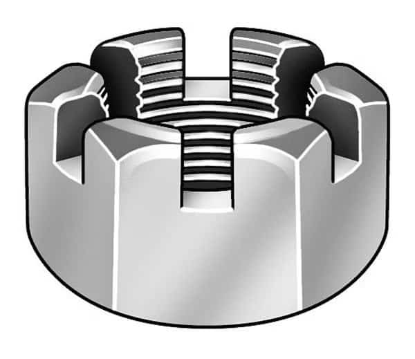 7/16"-20 Grade 2 Zinc Plated Finish Low Carbon Steel Round Slotted Castle Nut, 25 pk.