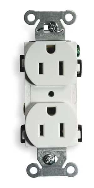 Straight Blade Receptacle, 5-15R, 15 A, 125V AC, 2 Pole, 3 Wire, Flush Mount, Single