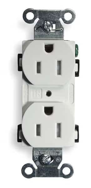 Straight Blade Receptacle, 5-15R, 15 A, 125V AC, 2 Pole, 3 Wire, Flush Mount, Single