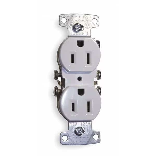 15A Duplex Receptacle 125VAC 5-15R WH, HUBBELL, Mfr# RR15W
