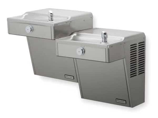 On-Wall Two-Level Drinking Fountain, 2 Level, 18 5/8 in D, 27 1/4 in H, 36 1/8 in W