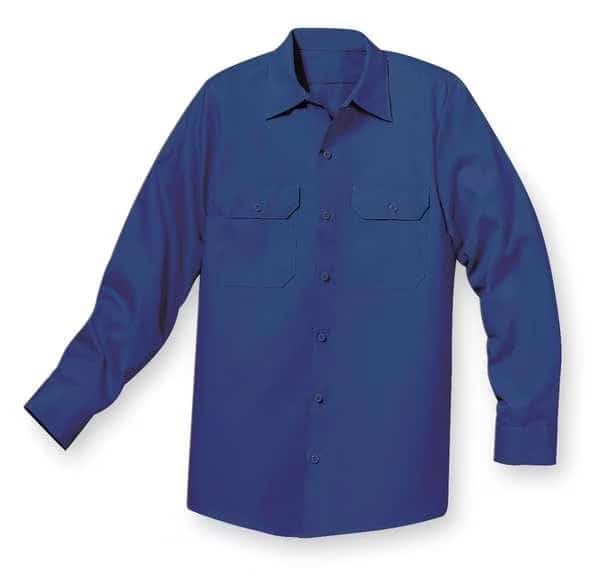 Men's Long Sleeve Utility Work Shirt, Cotton/Polyester, Button Front, 2 Pocket(s), Navy, 2XL