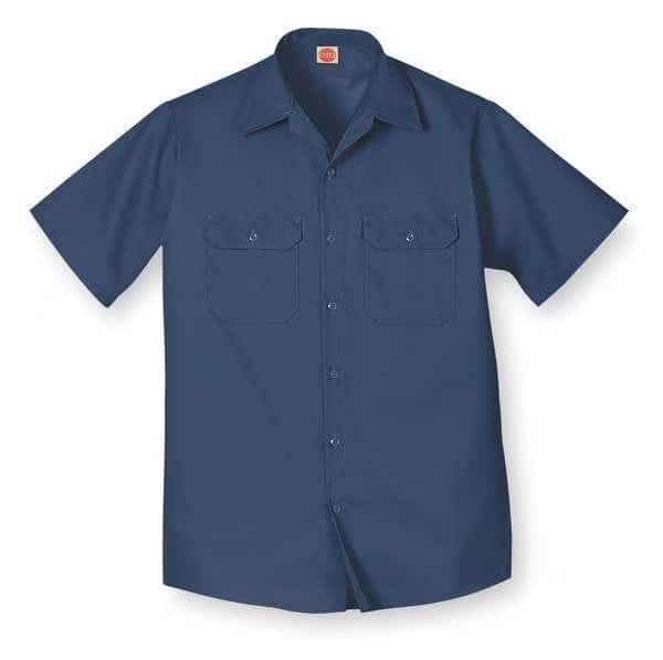 Men's Short Sleeve Utility Work Shirt, Cotton/Polyester, Button, 2 Pocket(s), Navy, XL