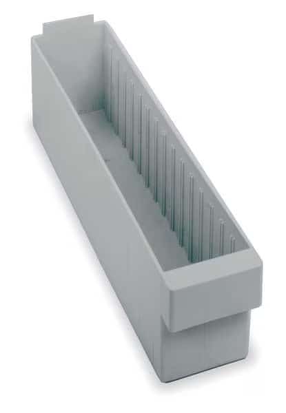 Drawer Storage Bin, High Impact Polystyrene, Gray, 4 5/8 in H, 3 3/4 in W, 17 5/8 in L