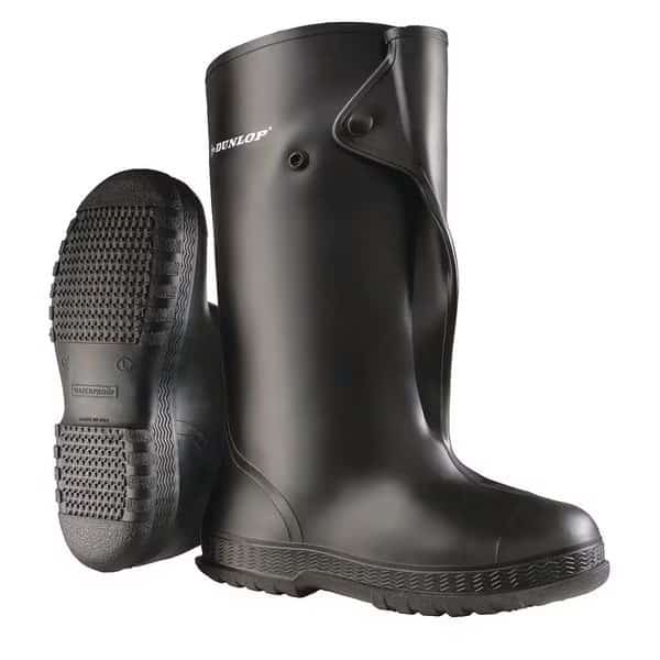 Overboots, Plain Toe, PVC, 17 in Height, Snap Tab Closure, Cleated Sole, Black, L