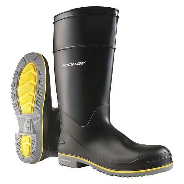 Dunlop, Men's Rubber Boot, 11 D, Polyblend PVC with Nitrile, 15" Height, Black