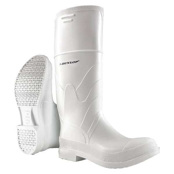 Men's Tall Rubber Boots, 12 Steel Toe, 16" H, White, 8101200