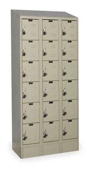 Box Locker, 36 in W, 15 in D, 83 in H, (3) Wide, (18) Openings, Tan, HALLOWELL, Mfr# URB3258-6ASB-PT