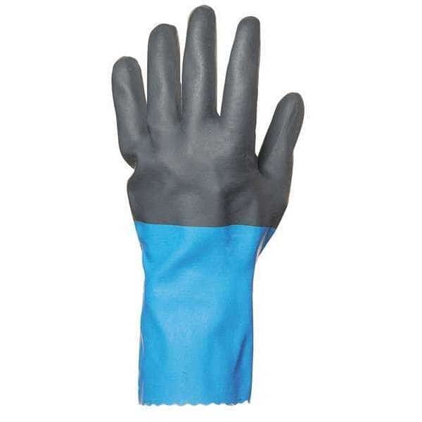 Chemical Resistant Gloves, Natural Rubber Latex / Neoprene, 14 in L, Blue/Black, 11, 1 PR