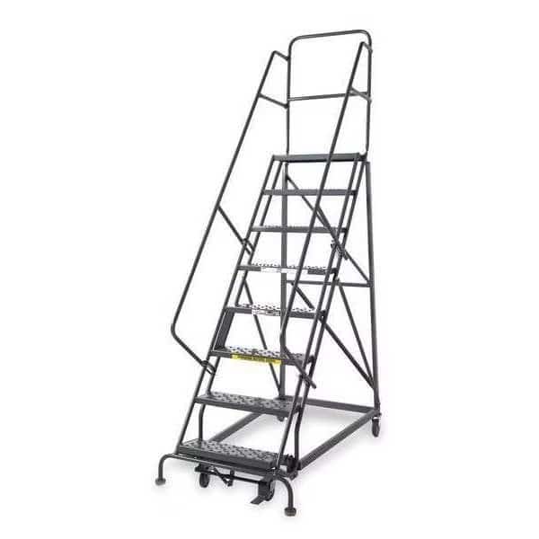 136 in H Steel Rolling Ladder, 10 Steps, 600 lb Load Capacity