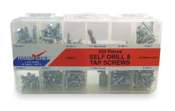 Tapping Screw Assortment, #12; #10; #8; #6 x Zinc Plated Finish, Steel, Hex Head Phillips Drive