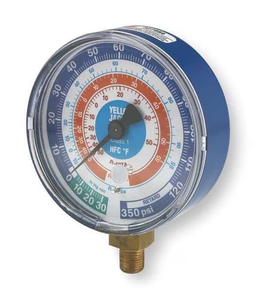 Gauge, 3-1/8 In Dia, Low Side, Blue, 350 psi, Yellow Jacket, Mfr#: 49138